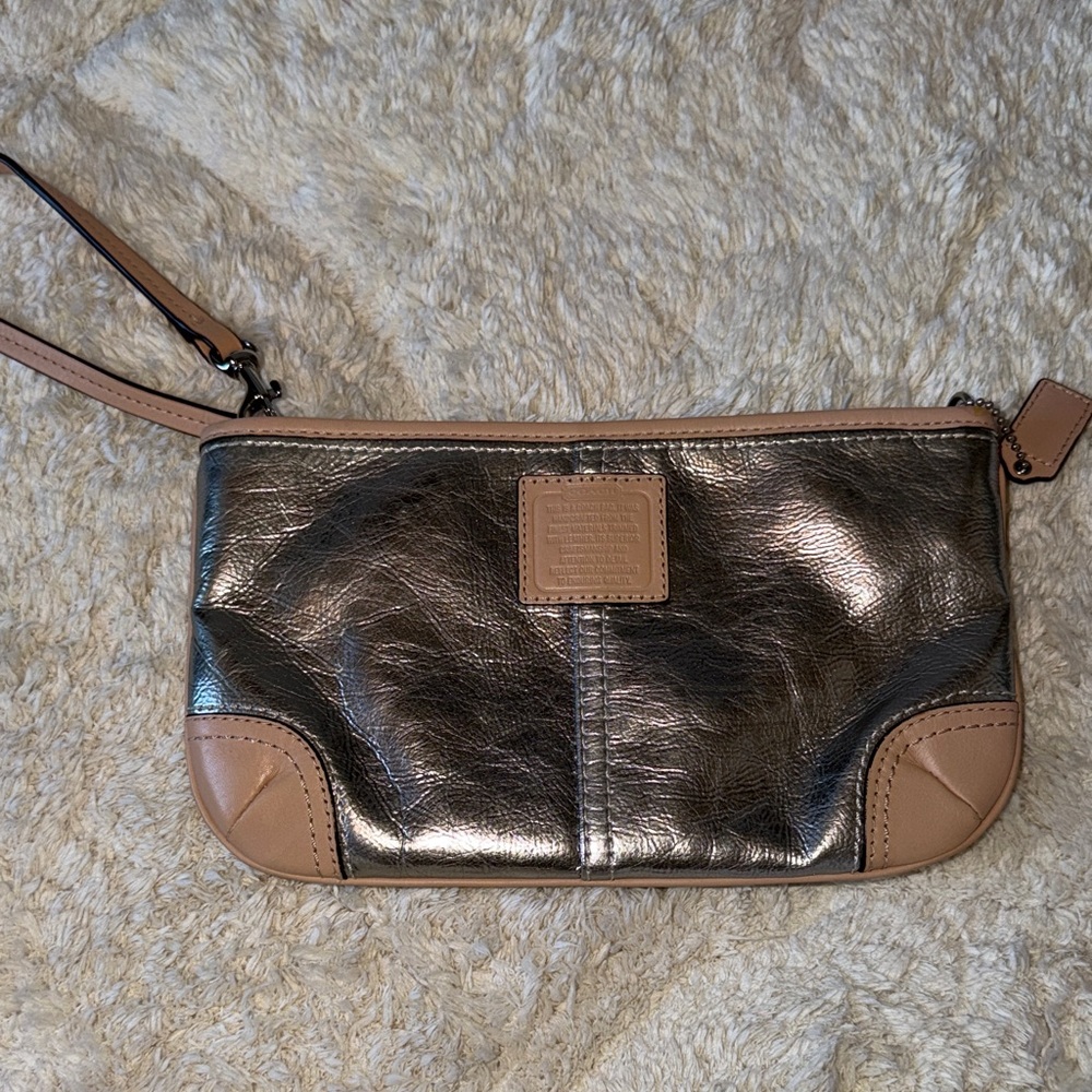 Coach Metallic Silver and Tan Women's Clutch
